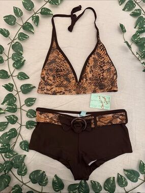 MARINA Brown Snake-Print Bikini Set